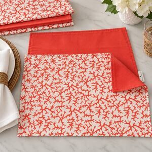 NWT Pomegranate Reversible Coral Orange Placemats Set 4 Coastal 13x19